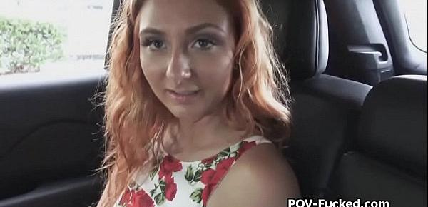  Cab driver bangs redhead teen on backseat